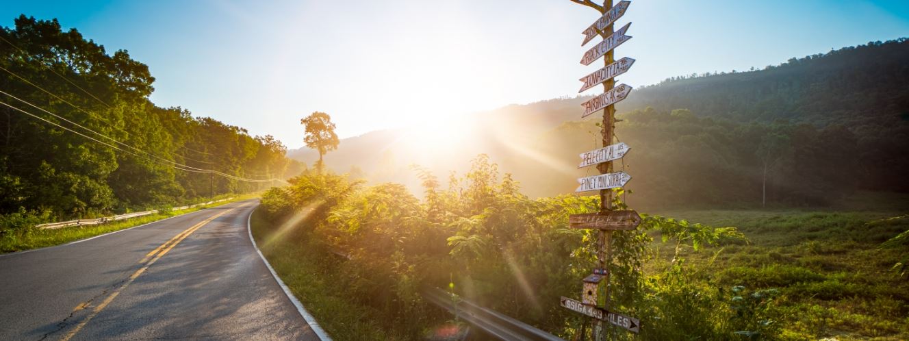 Road with wooden road signs