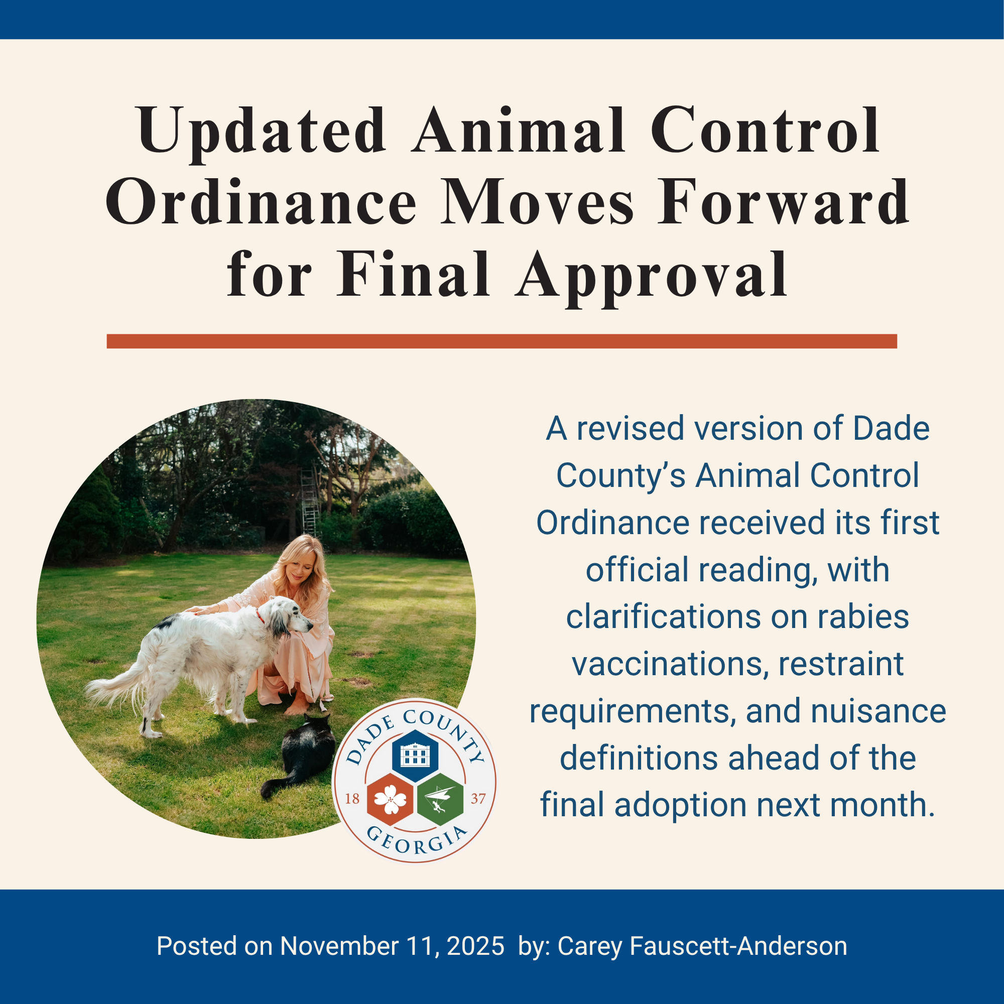 Animal Ordinance Moves toward Final Approval